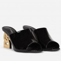 Dolce & Gabbana Black Patent Mules with DG Pop Heel Dolce & Gabbana Black Patent Mules with DG Pop Heel