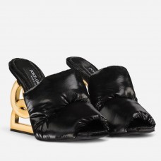 Dolce & Gabbana Black Down-padded Mules with DG Pop Heel Dolce & Gabbana Black Down-padded Mules with DG Pop Heel