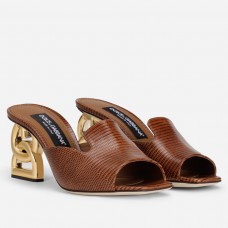 Dolce & Gabbana Brown Lguana-print Mules with DG Pop Heel Dolce & Gabbana Brown Lguana-print Mules with DG Pop Heel