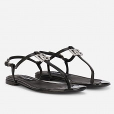 Dolce & Gabbana DG Thong Sandals In Black Patent Leather Dolce & Gabbana DG Thong Sandals In Black Patent Leather