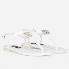 Dolce & Gabbana DG Thong Sandals In White Patent Leather Dolce & Gabbana DG Thong Sandals In White Patent Leather