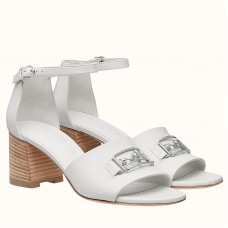 Hermes Viaggio 60MM Sandals In White Calfskin Hermes Viaggio 60MM Sandals In White Calfskin