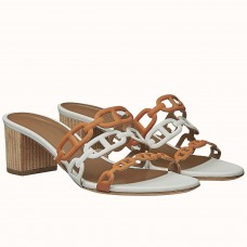 Hermes Tandem 50mm Sandals In Brown/White Lambskin Hermes Tandem 50mm Sandals In Brown/White Lambskin