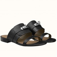 Hermes Avenue Sandals In Black Calfskin Hermes Avenue Sandals In Black Calfskin