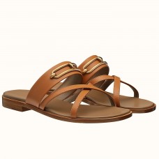 Hermes Claire Sandals In Brown Calfskin