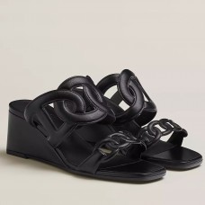Hermes Figari 55mm Wedge Sandals In Black Nappa Leather Hermes Figari 55mm Wedge Sandals In Black Nappa Leather