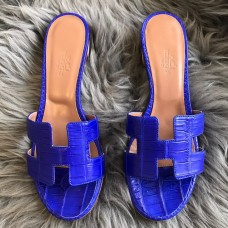 Hermes Oasis Slide Sandals In Blue Electric Niloticus Crocodile Shiny Skin Hermes Oasis Slide Sandals In Blue Electric Niloticus Crocodile Shiny Skin