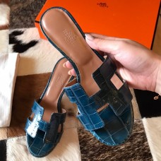 Hermes Oasis Slide Sandals In Blue Niloticus Crocodile Shiny Skin Hermes Oasis Slide Sandals In Blue Niloticus Crocodile Shiny Skin