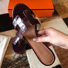 Hermes Oasis Slide Sandals In Bordeaux Niloticus Crocodile Shiny Skin Hermes Oasis Slide Sandals In Bordeaux Niloticus Crocodile Shiny Skin