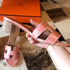 Hermes Oasis Slide Sandals In Pink Niloticus Crocodile Shiny Skin Hermes Oasis Slide Sandals In Pink Niloticus Crocodile Shiny Skin
