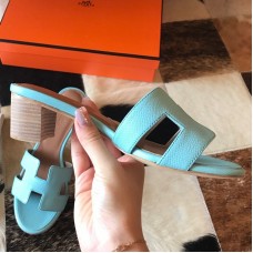 Hermes Oasis Slide Sandals 50mm In Blue Atoll Epsom Calfskin Hermes Oasis Slide Sandals 50mm In Blue Atoll Epsom Calfskin