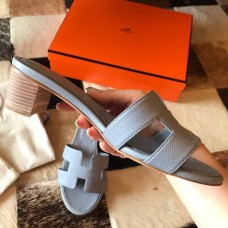 Hermes Oasis Slide Sandals 50mm In Blue Lin Epsom Calfskin Hermes Oasis Slide Sandals 50mm In Blue Lin Epsom Calfskin