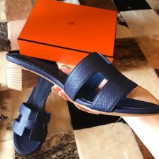 Hermes Oasis Slide Sandals 50mm In Blue Saphir Epsom Calfskin Hermes Oasis Slide Sandals 50mm In Blue Saphir Epsom Calfskin