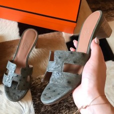 Hermes Oasis Slide Sandals 50mm In Grey Ostrich Leather Hermes Oasis Slide Sandals 50mm In Grey Ostrich Leather