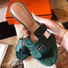 Hermes Oasis Slide Sandals 50mm In Malachite Ostrich Leather Hermes Oasis Slide Sandals 50mm In Malachite Ostrich Leather