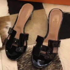 Hermes Oasis Slide Sandals 50mm In Black Patent Calfskin Hermes Oasis Slide Sandals 50mm In Black Patent Calfskin