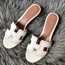 Hermes Oasis Slide Sandals 50mm In White Epsom Perforated Calfskin Hermes Oasis Slide Sandals 50mm In White Epsom Perforated Calfskin
