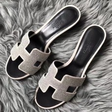Hermes Oasis Slide Sandals 50mm In White Suede With Crystal Hermes Oasis Slide Sandals 50mm In White Suede With Crystal