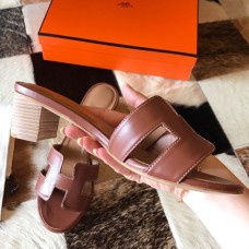 Hermes Oasis Slide Sandals 50mm In Brown Swift Calfskin Hermes Oasis Slide Sandals 50mm In Brown Swift Calfskin