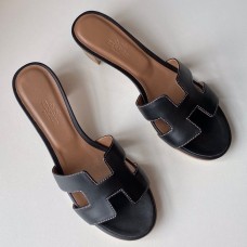 Hermes Oasis Slide Sandals 50mm In Black Swift Calfskin Hermes Oasis Slide Sandals 50mm In Black Swift Calfskin