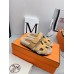 Hermes Women's Chypre Sandals in Beige Suede with Shearling