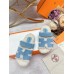Hermes Women's Chypre Sandals in Blue Suede with Shearling