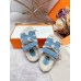 Hermes Women's Chypre Sandals in Blue Suede with Shearling