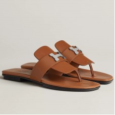 Hermes Galerie Sandals In Brown Calfskin Hermes Galerie Sandals In Brown Calfskin
