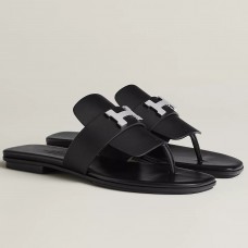 Hermes Galerie Sandals In Black Calfskin Hermes Galerie Sandals In Black Calfskin
