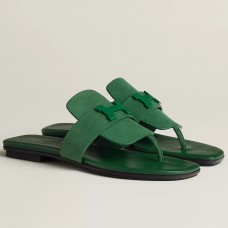 Hermes Galerie Sandals In Green Suede Leather Hermes Galerie Sandals In Green Suede Leather