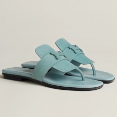 Hermes Galerie Sandals In Vert D'eau Suede Leather Hermes Galerie Sandals In Vert D'eau Suede Leather