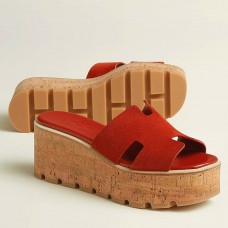 Hermes Eze 30 Cork Platform Sandals in Piment Suede Leather Hermes Eze 30 Cork Platform Sandals in Piment Suede Leather