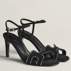 Hermes Heden 80 Sandals in Black Suede Leather with Rhinestone Hermes Heden 80 Sandals in Black Suede Leather with Rhinestone