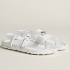 Hermes Inboard Sandals in White Leather and Ribbon Hermes Inboard Sandals in White Leather and Ribbon
