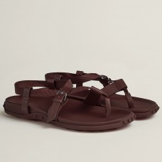 Hermes Inboard Sandals in Burgundy Leather and Ribbon Hermes Inboard Sandals in Burgundy Leather and Ribbon