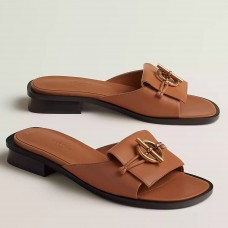 Hermes Women's Isle Sandals in Brown Leather Hermes Women's Isle Sandals in Brown Leather