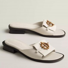 Hermes Women's Isle Sandals in White Leather Hermes Women's Isle Sandals in White Leather