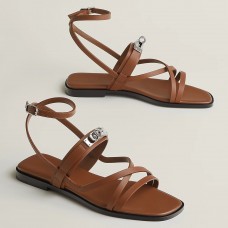 Hermes June Sandals in Brown Leather Hermes June Sandals in Brown Leather