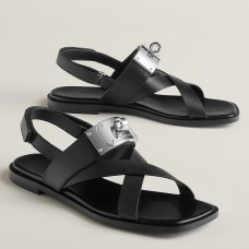 Hermes Women's Ines Sandals in Black Leather Hermes Women's Ines Sandals in Black Leather