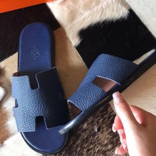 Hermes Men's Izmir Sandals In Blue Saphir Clemence Leather Hermes Men's Izmir Sandals In Blue Saphir Clemence Leather
