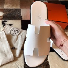 Hermes Men's Izmir Sandals In White Epsom Leather Hermes Men's Izmir Sandals In White Epsom Leather