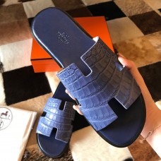Hermes Men's Izmir Sandals In Blue Matte Niloticus Crocodile Leather Hermes Men's Izmir Sandals In Blue Matte Niloticus Crocodile Leather