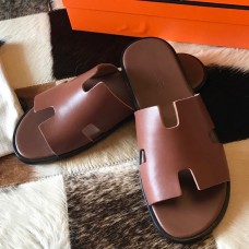 Hermes Men's Izmir Sandals In Brown Swift Calfskin Hermes Men's Izmir Sandals In Brown Swift Calfskin