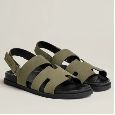 Hermes Men's Genius Sandals In Green Suede Calfskin Hermes Men's Genius Sandals In Green Suede Calfskin