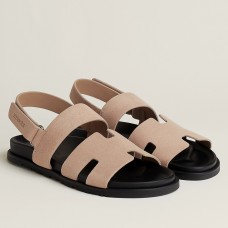 Hermes Men's Genius Sandals In Beige Suede Calfskin Hermes Men's Genius Sandals In Beige Suede Calfskin