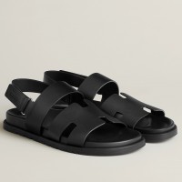 Hermes Men's Genius Sandals In Black Calfskin Hermes Men's Genius Sandals In Black Calfskin