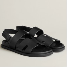 Hermes Men's Genius Sandals In Black Calfskin Hermes Men's Genius Sandals In Black Calfskin