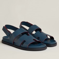 Hermes Men's Genius Sandals In Blue Calfskin Hermes Men's Genius Sandals In Blue Calfskin