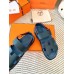 Hermes Men's Genius Sandals In Blue Calfskin Hermes Men's Genius Sandals In Blue Calfskin
