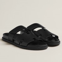 Hermes Men's Chypre Sandals in Black Calfskin Hermes Men's Chypre Sandals in Black Calfskin